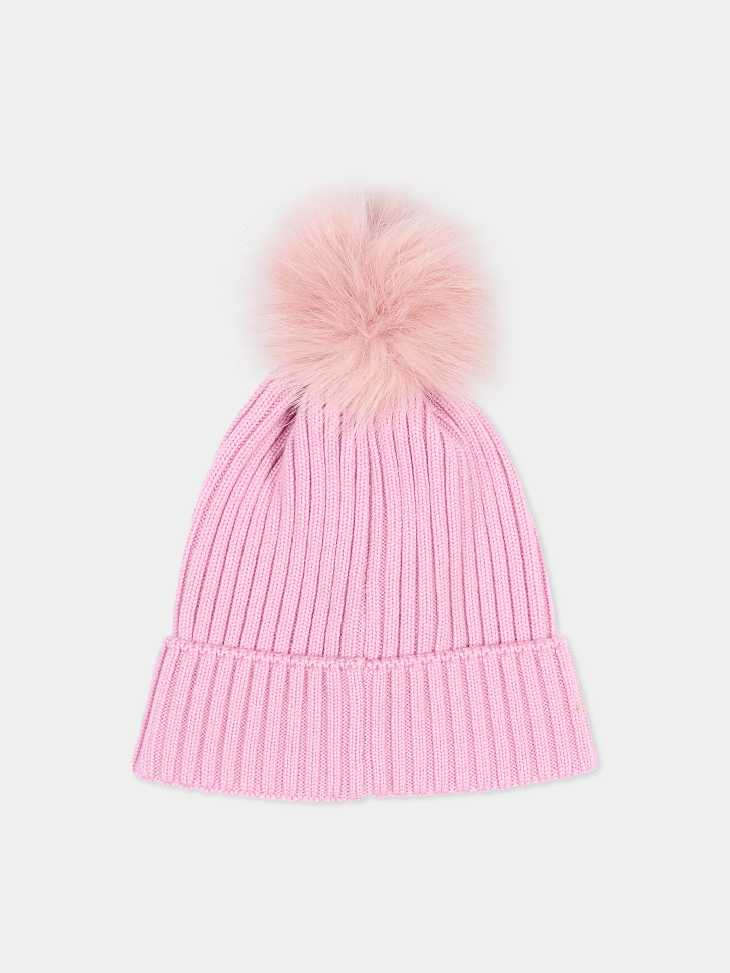 Berretto rosa per bambina con pompon,Moncler Kids,L2954 3B00007 M1131 51F