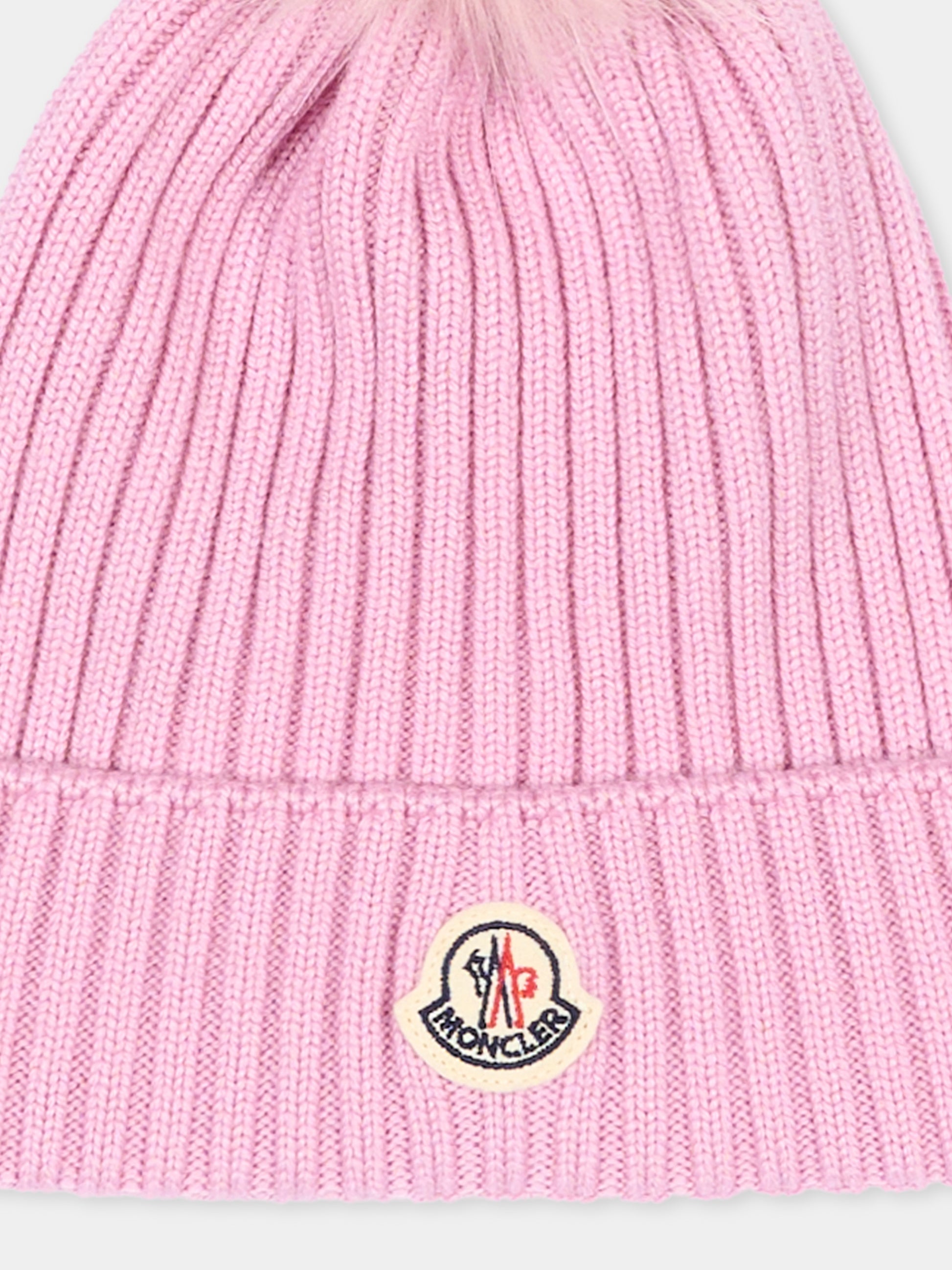 Berretto rosa per bambina con pompon,Moncler Kids,L2954 3B00007 M1131 51F