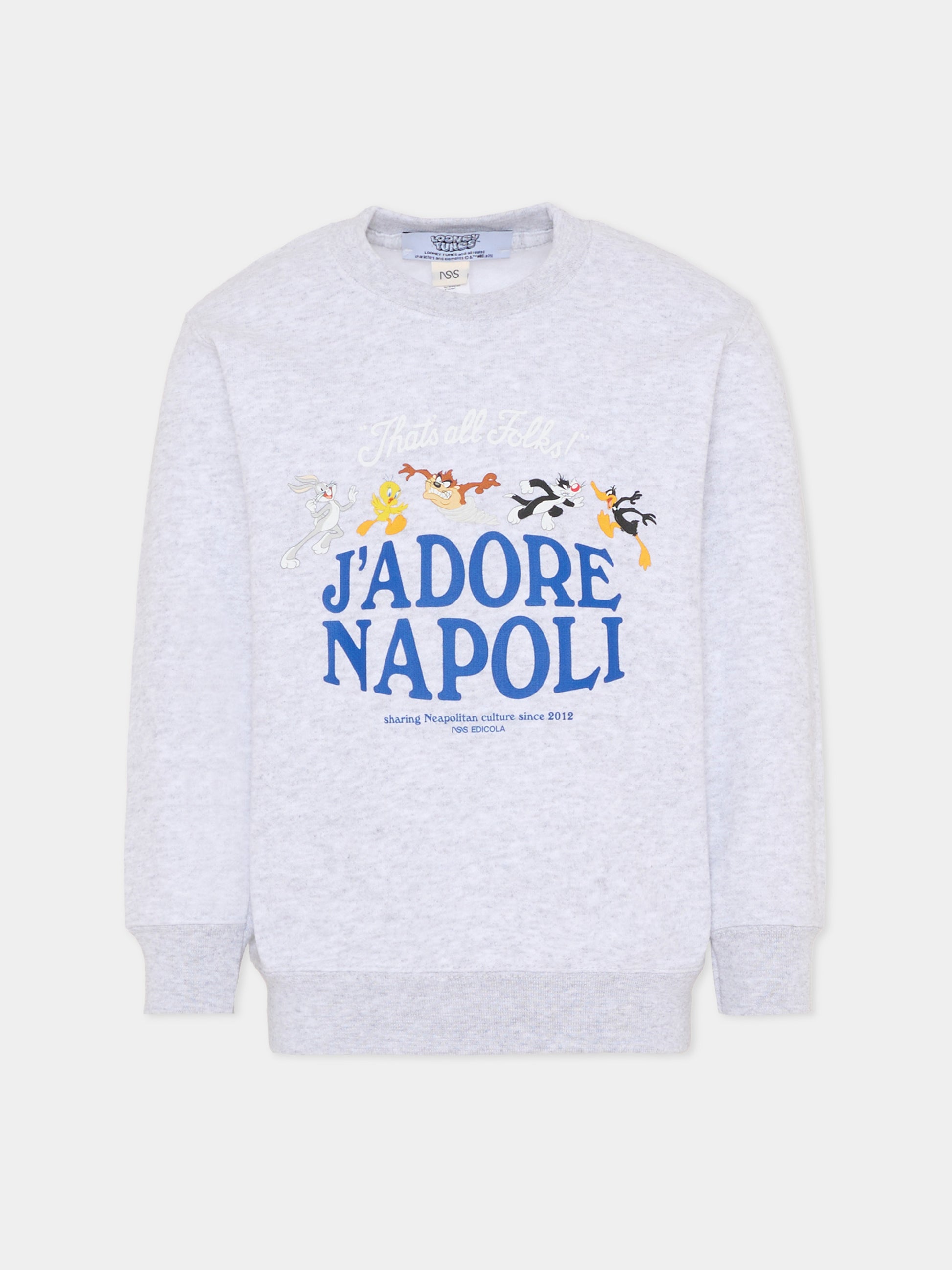 Felpa grigia per bambini con Looney Tunes,J'adore Napoli,J'ADORE NAPOLI LOONEY TUNES SWEATSHIRT KIDS GREY