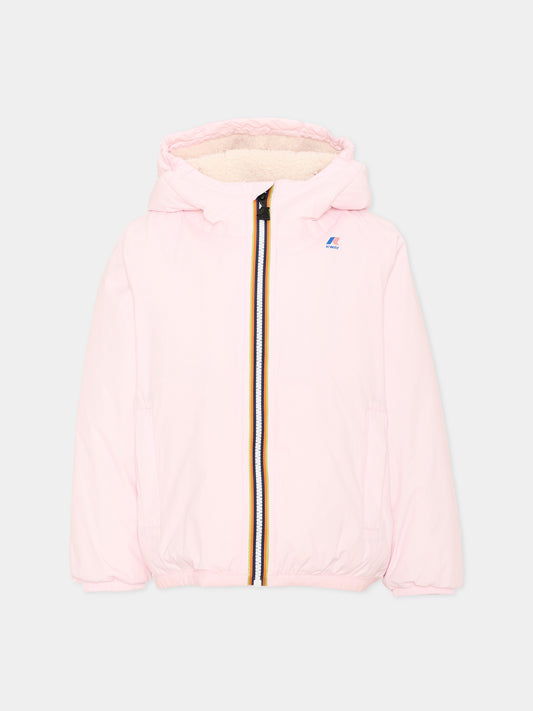 Piumino rosa Claude Orsetto per bambina con logo,K-way,K7142TW W4U