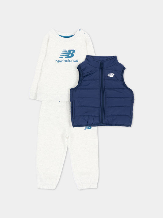 Completo sportivo lungo grigio per neonato con gilet,New Balance,IS62D8YZI AHH