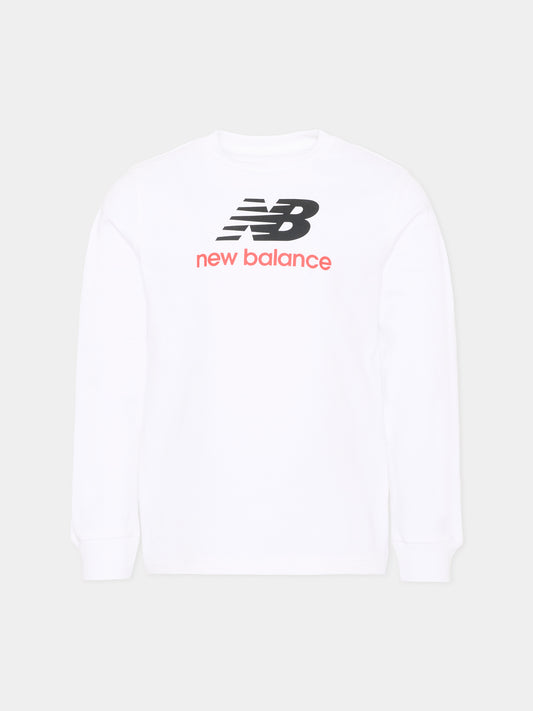 T-shirt a manica lunga bianca per bambino con logo,New Balance,YT61Y6K0 BWE