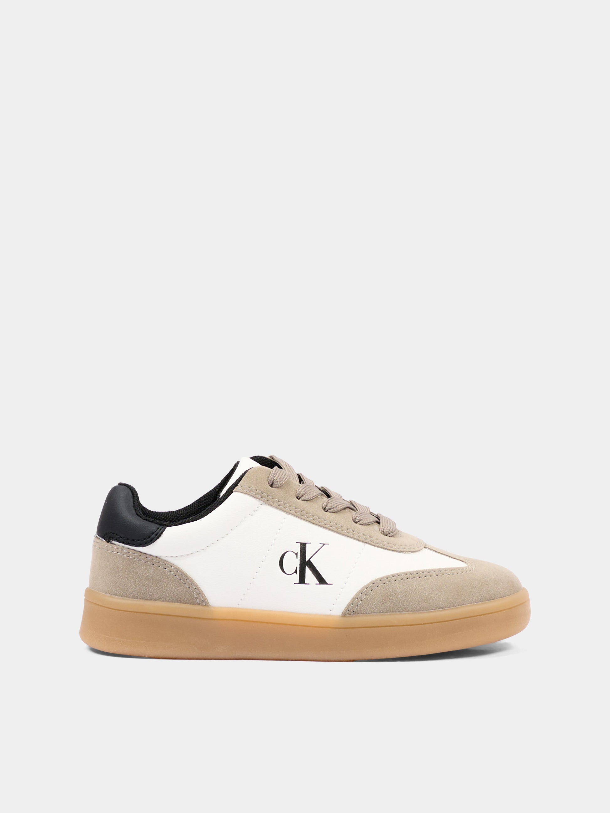 Sneakers beige per bambino con logo,Calvin Klein Kids,V3X9 83451 0318Y746