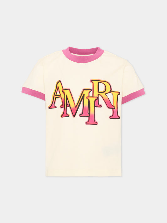 T-Shirt avorio per bambini con logo,Amiri,ACTOJR1029 127 IVORY