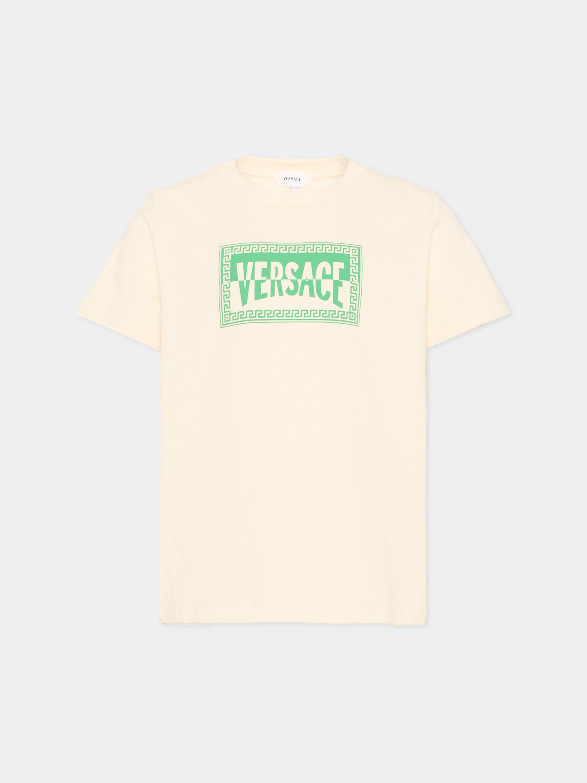 T-Shirt avorio per bambini con logo,Versace,1024946 1A16958 2YF20