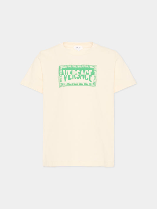 T-Shirt avorio per bambini con logo,Versace,1024946 1A16958 2YF20