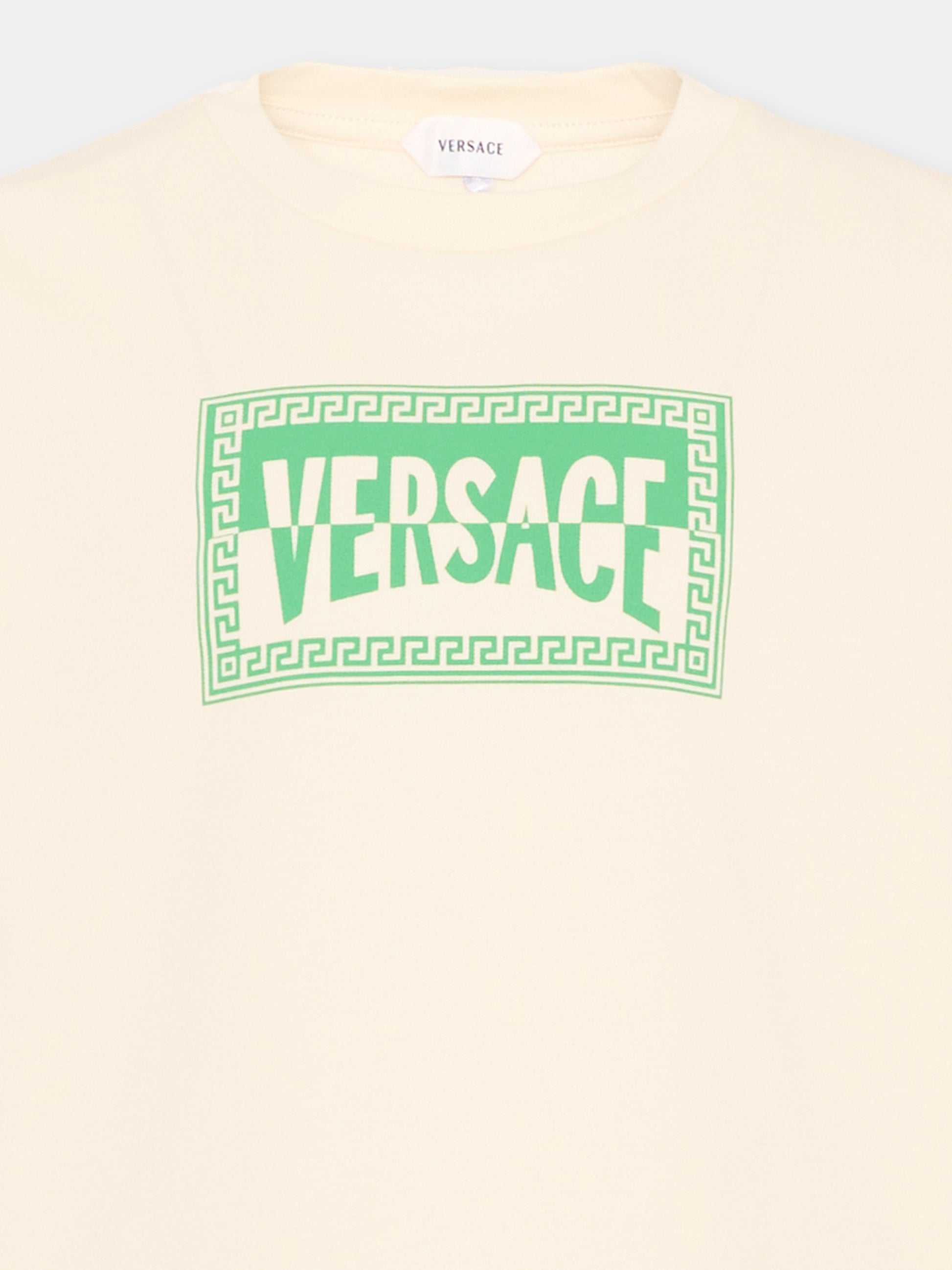 T-Shirt avorio per bambini con logo,Versace,1024946 1A16958 2YF20