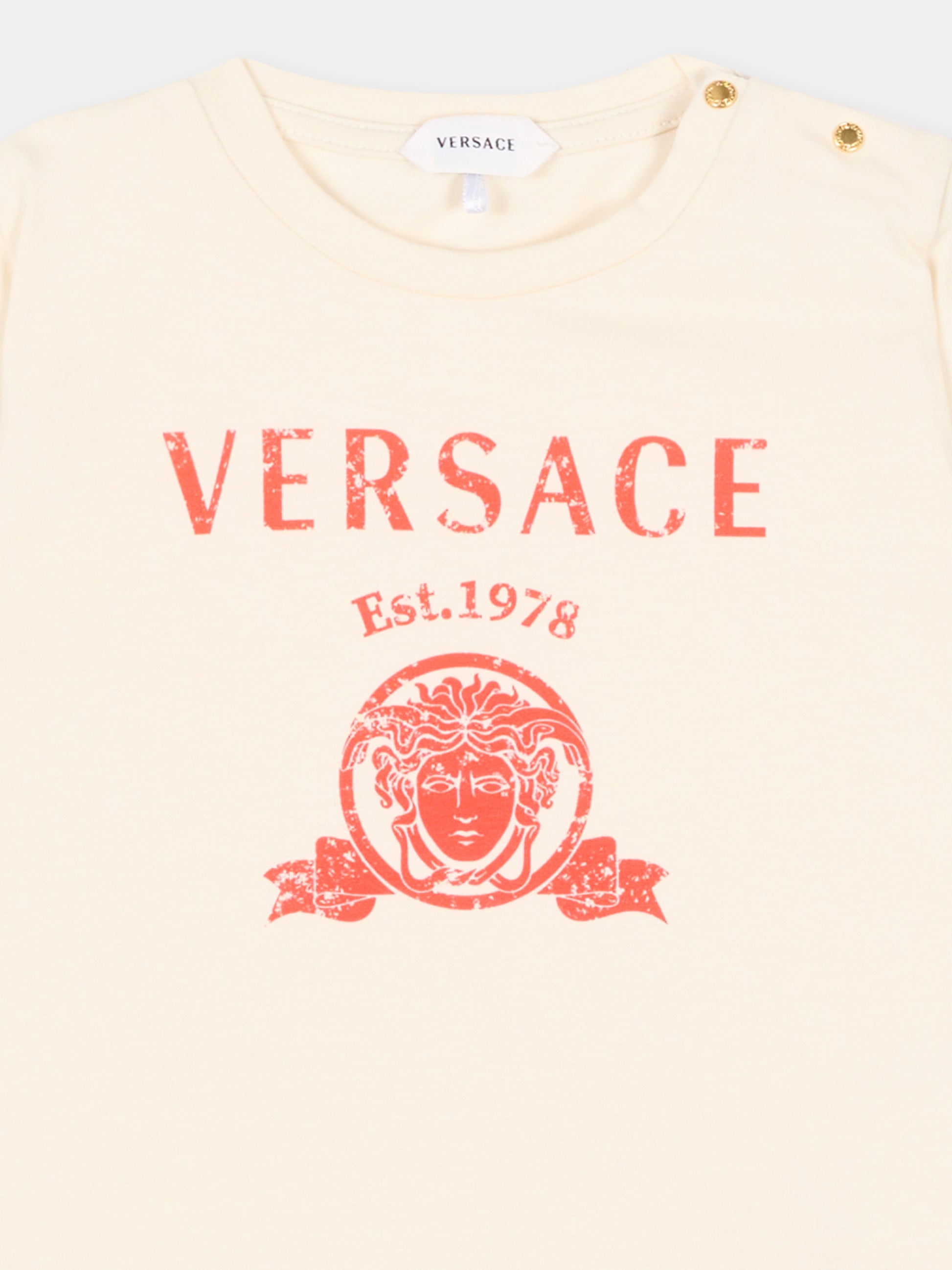 T-Shirt a manica corta avorio per neonati con logo,Versace,1025154 1A18123 2YE00