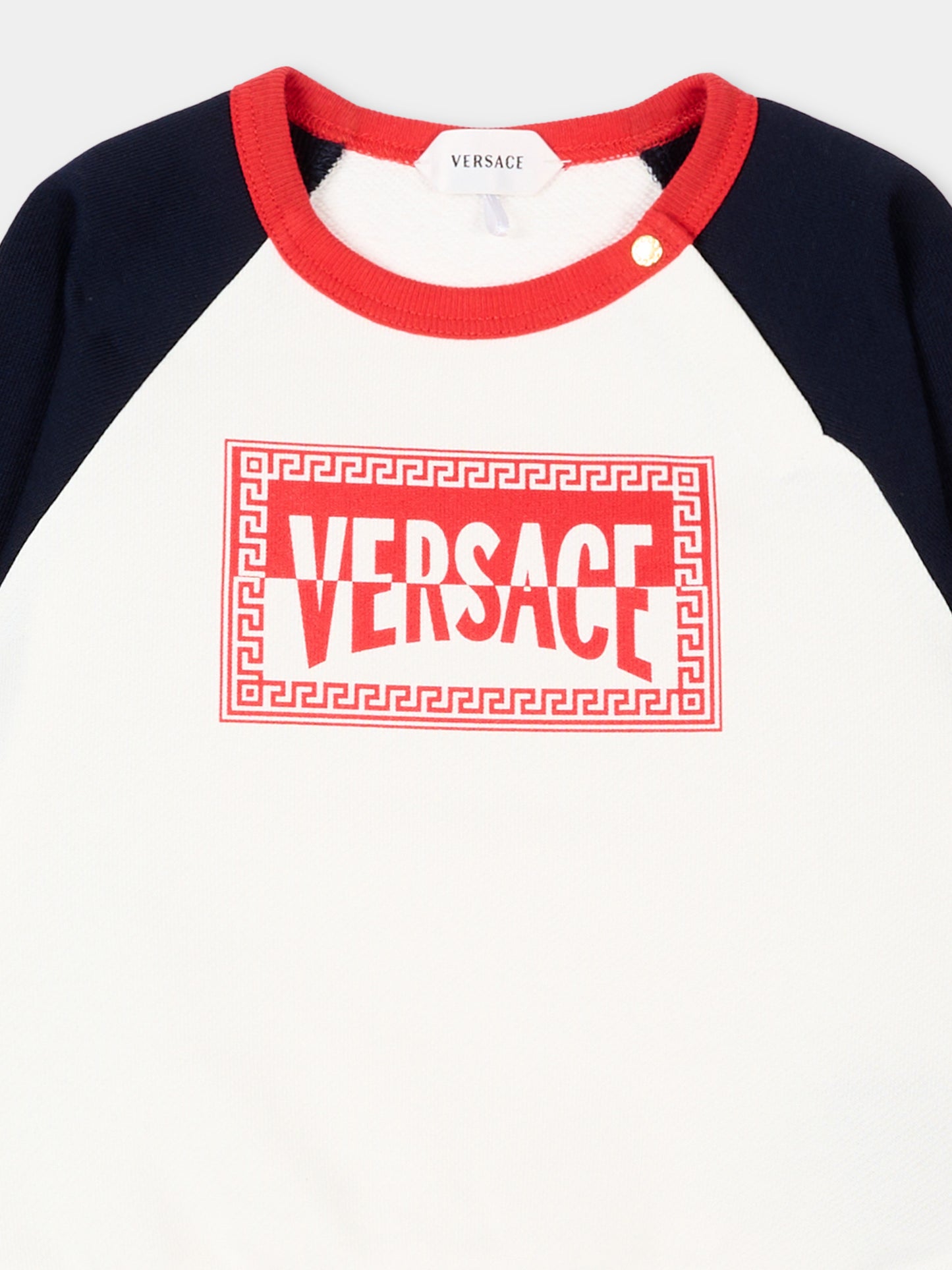 Felpa bianca per neonati con logo,Versace,1025168 1A16973 6UG90