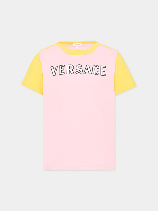 T-Shirt rosa per bambina con logo,Versace,1024947 1A18129 6PD90