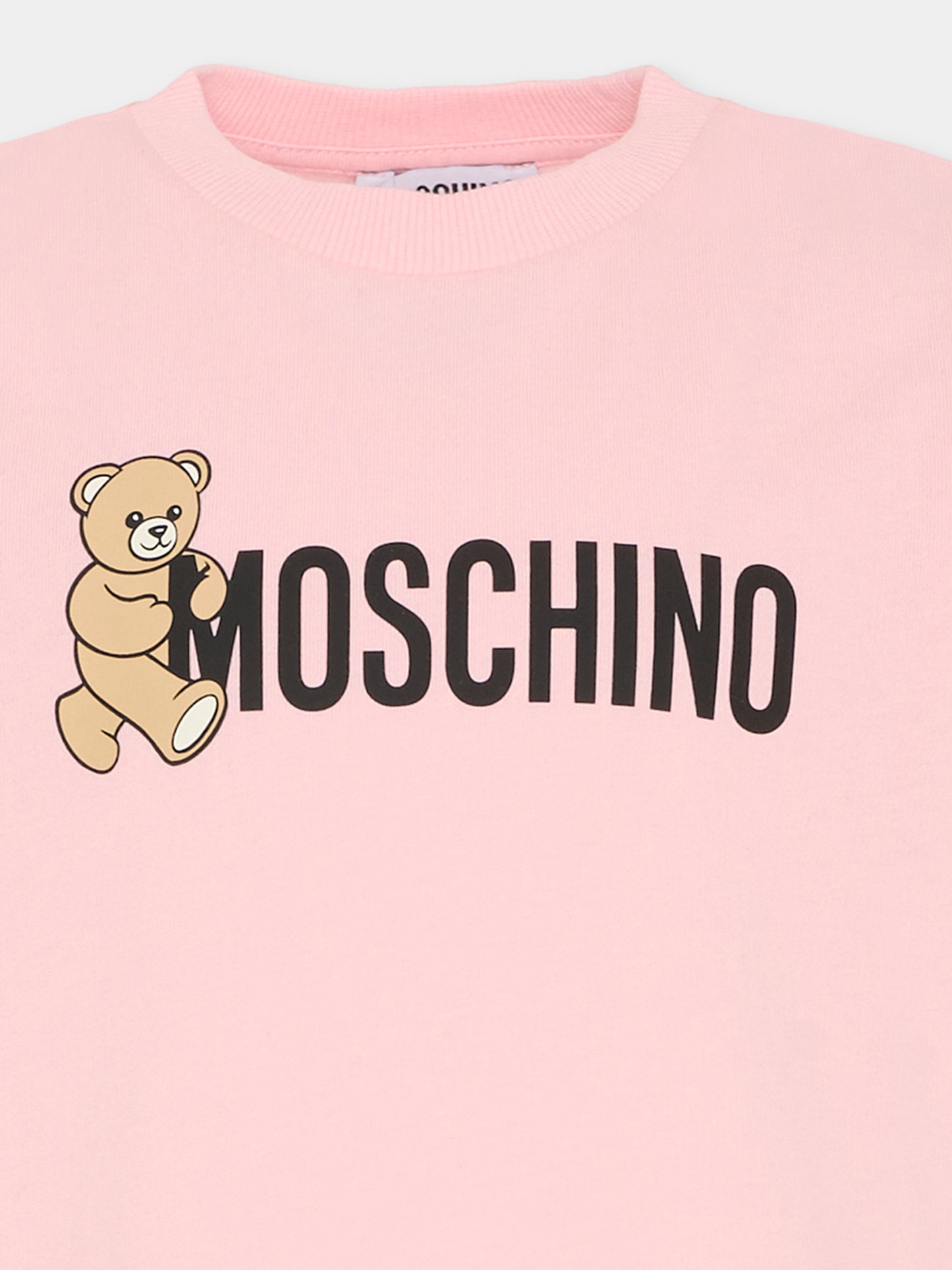 T-shirt rosa per bambina con Teddy Bear e logo,Moschino Kids,HPM058 LAA34 50209