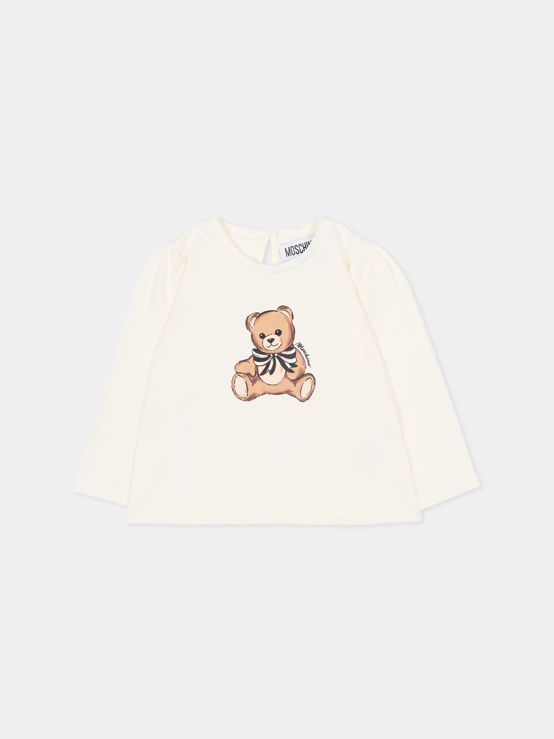 T-shirt avorio per neonata con Teddy Bear,Moschino Kids,MDO00U LBA11 10063