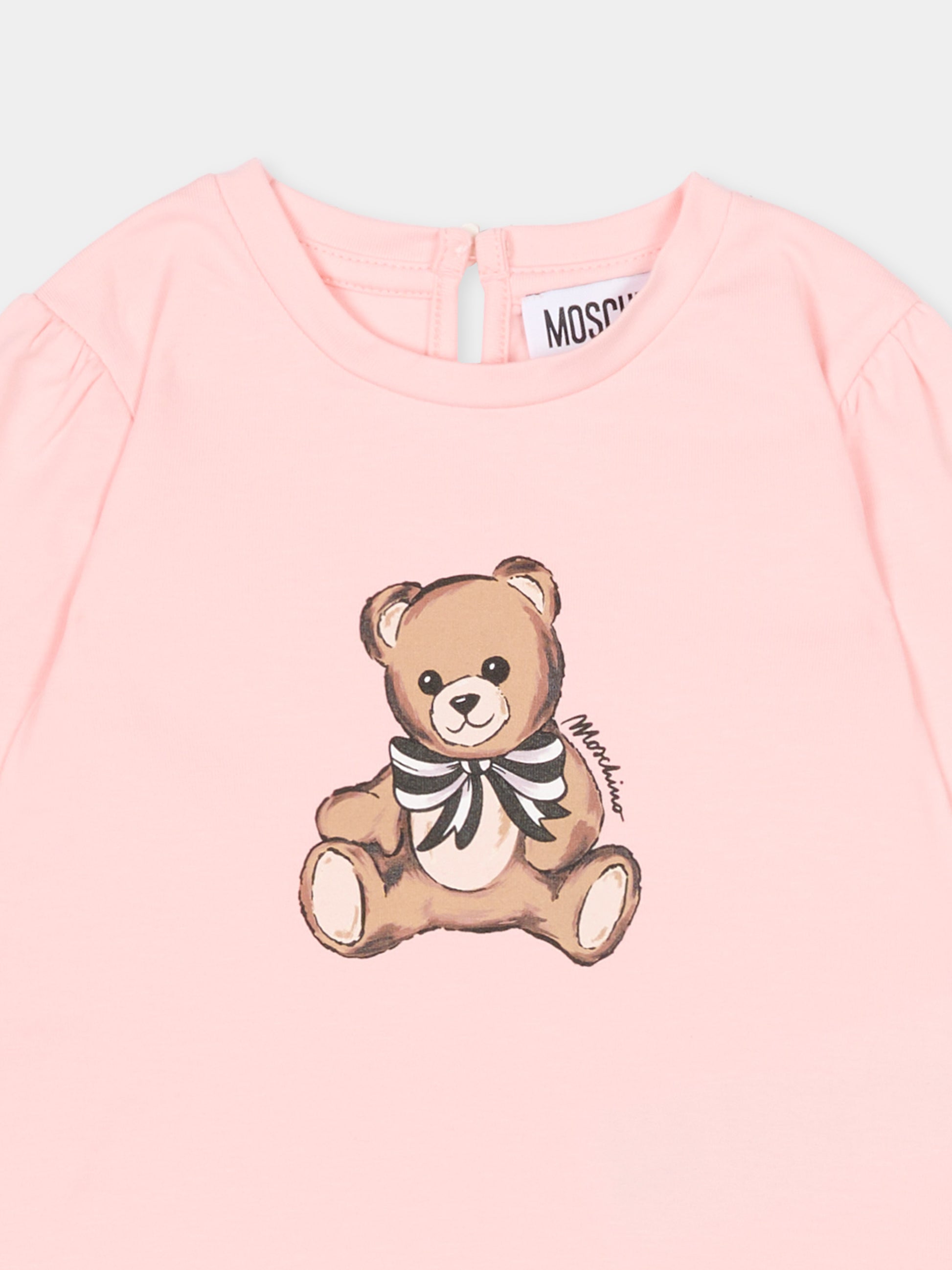 T-shirt rosa per neonata con Teddy Bear,Moschino Kids,MDO00U LBA11 50209