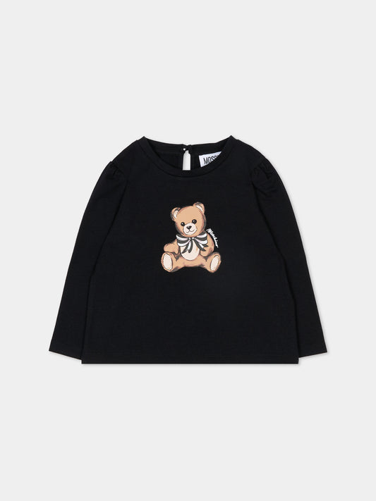 T-shirt nera per neonata con Teddy Bear,Moschino Kids,MDO00U LBA11 60100