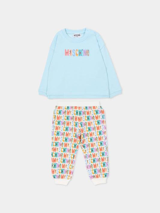 Completo celeste per neonato con logo,Moschino Kids,MUK05C LCA58 40304