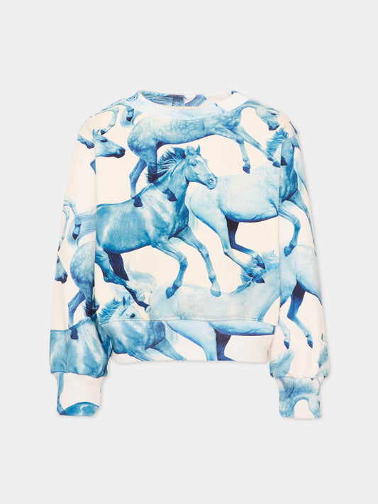 Felpa avorio Marge per bambina stampa cavalli,Molo,2W26J201 5740