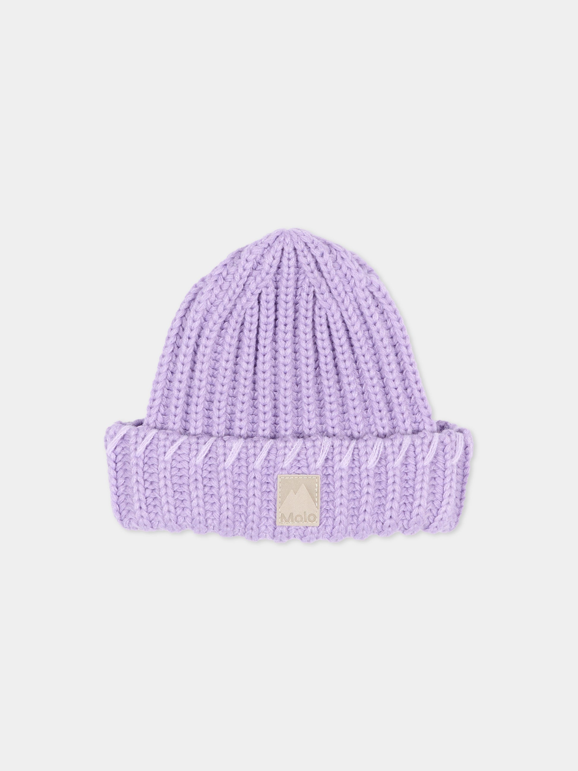 Berretto  in maglia lilla karina per bambina con logo,Molo,7W26S311 5717