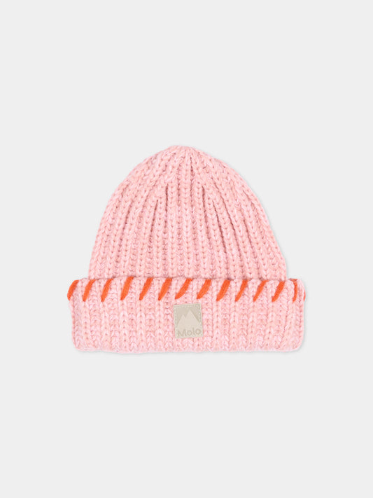 Berretto in maglia rosa karina per bambina con logo,Molo,7W26S311 8882