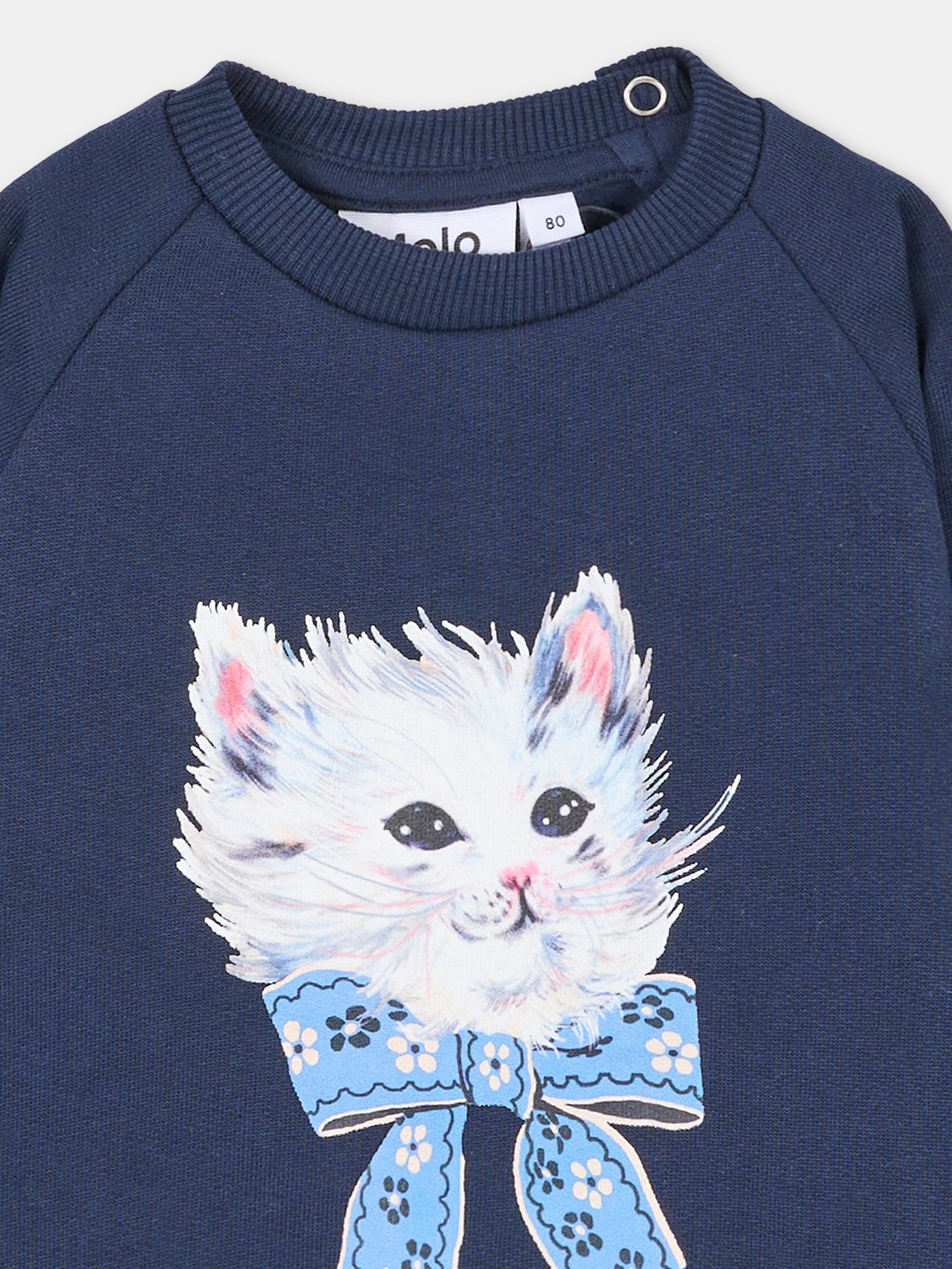 Felpa girocollo blu Disc per neonata con gattino,Molo,4W26J201 5768