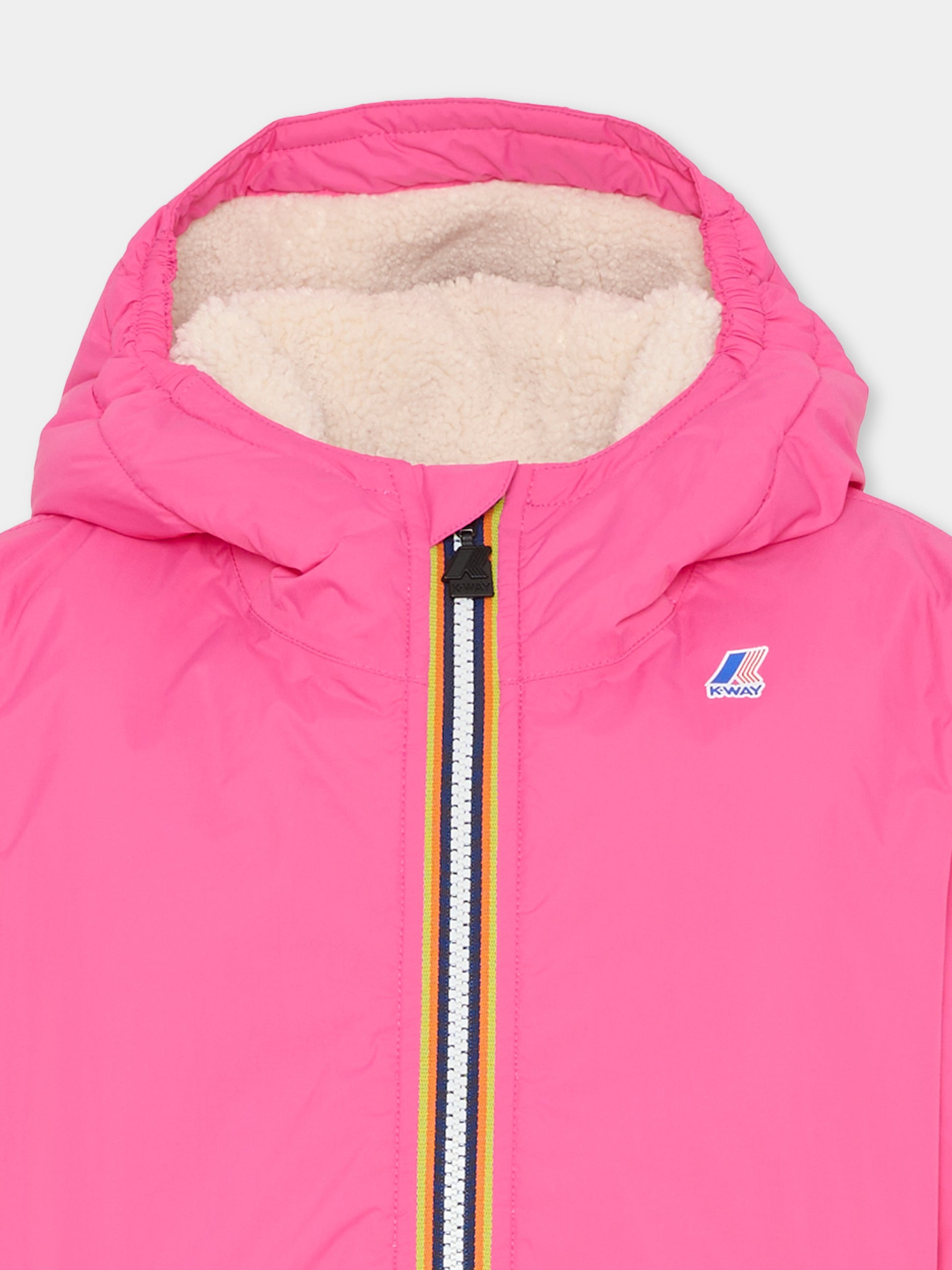 Piumino fucsia Le Vrai 4.0 Claude Orsetto per bambina con logo,K-way,K7142TW Z11