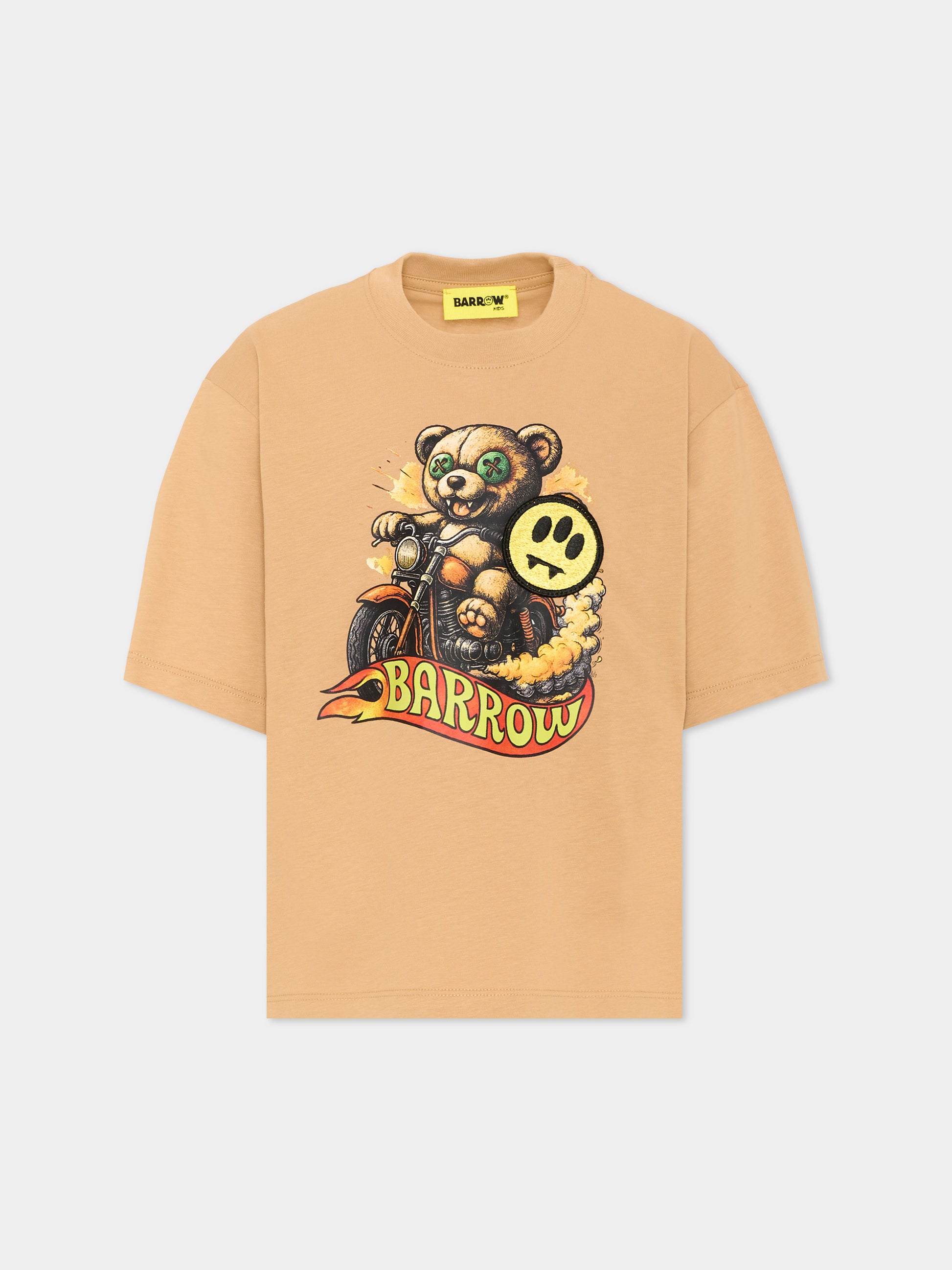 T-Shirt beige per bambino con orsetto,Barrow,F6BKJBTH103 413