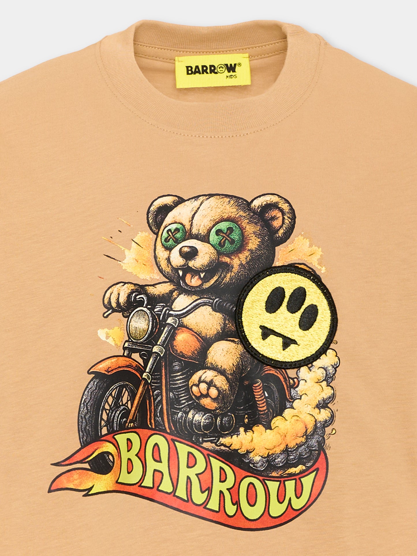 T-Shirt beige per bambino con orsetto,Barrow,F6BKJBTH103 413
