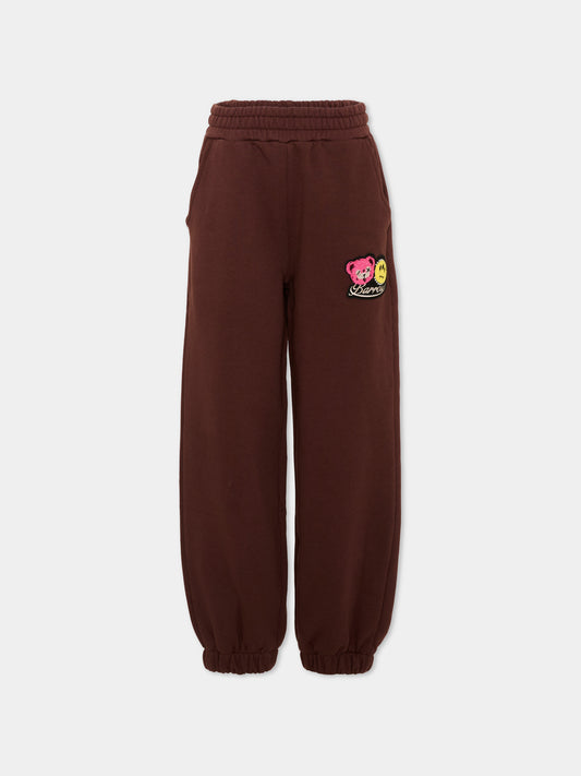 Pantaloni sportivi marroni per bambina con logo,Barrow,F6BKJGFP129 408