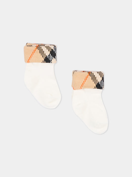 Calzino bianco Vintage Check per neonati,Burberry Kids,8121864 A1464
