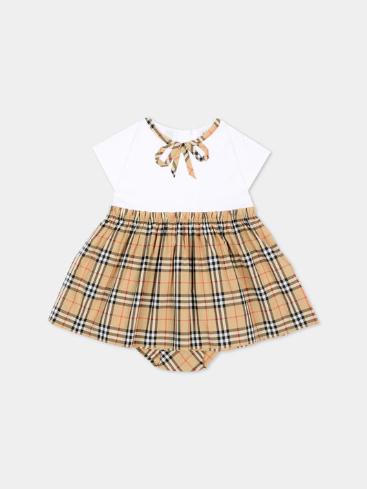 Vestito bianco per neonata Check Vintage,Burberry Kids,8125957 A1464
