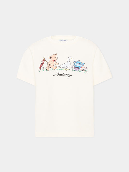 T-Shirt avorio per bambina con logo,Burberry Kids,8126581 A2014