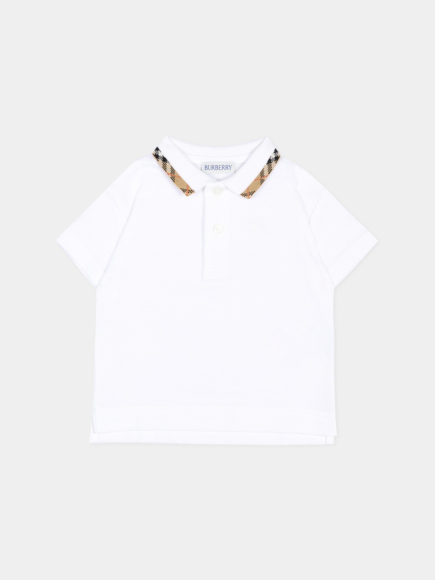 Polo bianca per neonato con cavaliere equestre,Burberry Kids,8126808 A1464