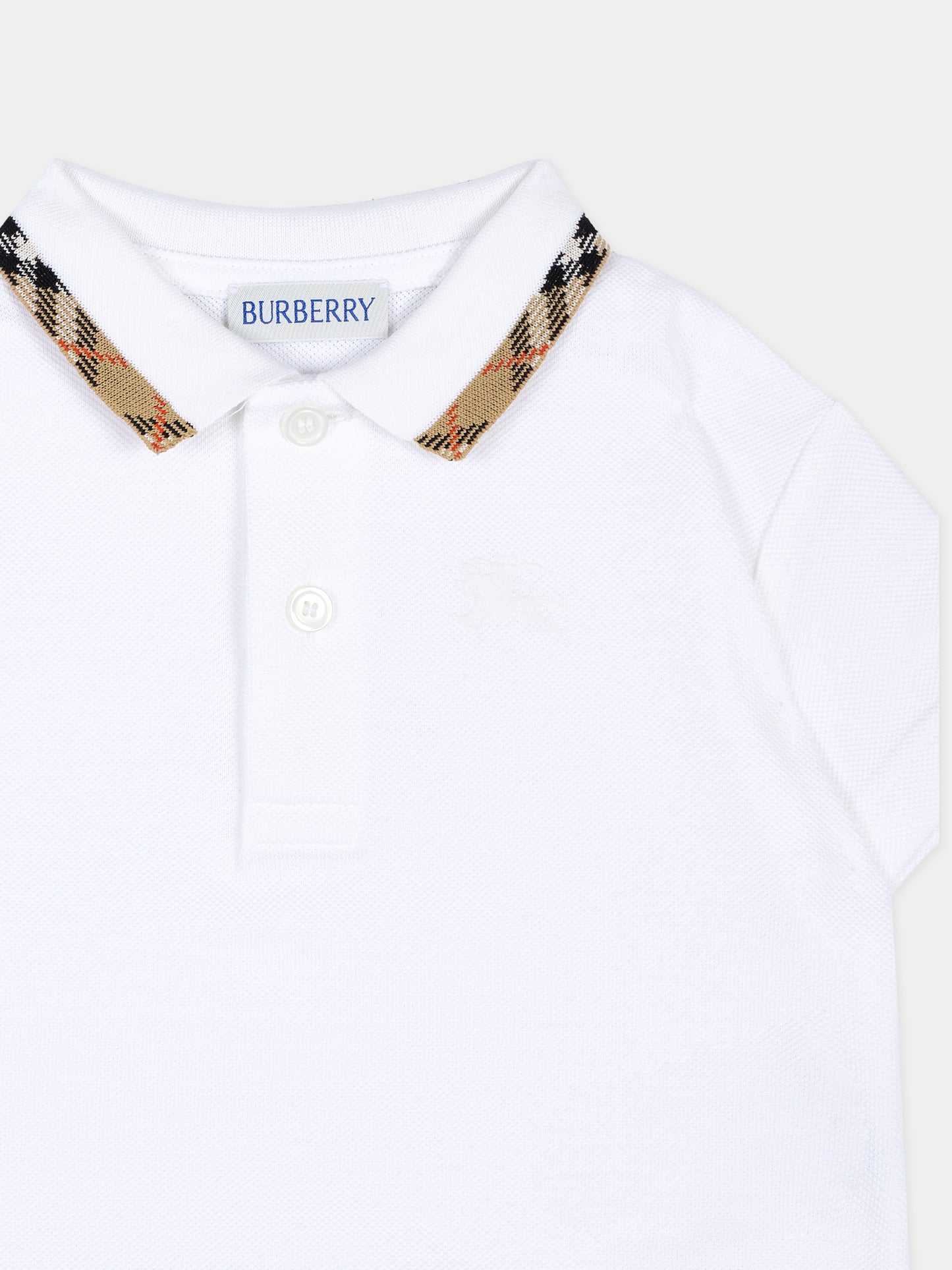Polo bianca per neonato con cavaliere equestre,Burberry Kids,8126808 A1464