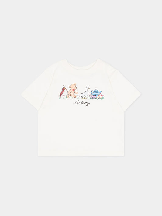 T-shirt avorio per neonati con logo,Burberry Kids,8128300 A2014