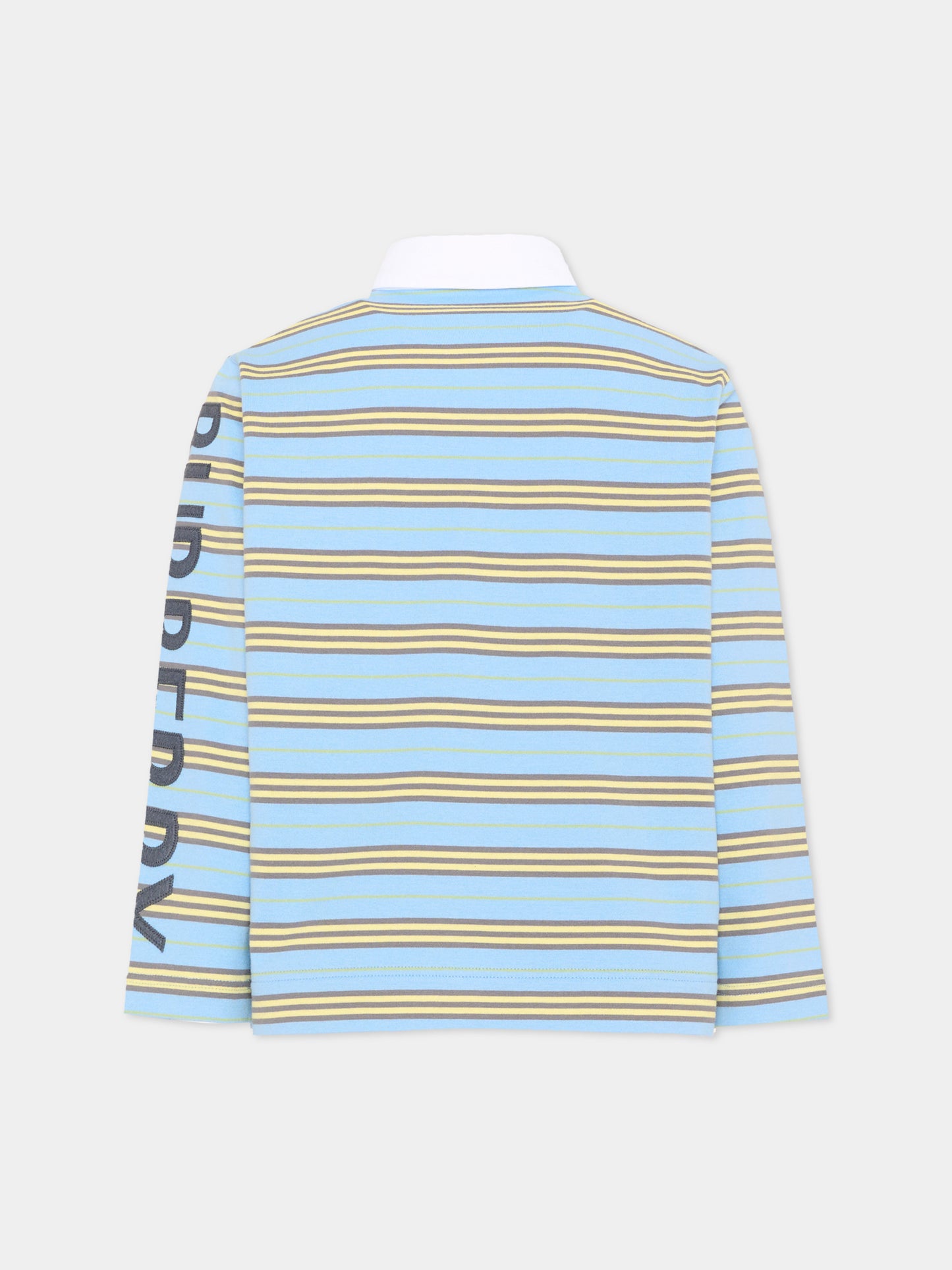 Polo celeste a righe per bambino con logo,Burberry Kids,8126360 A6812