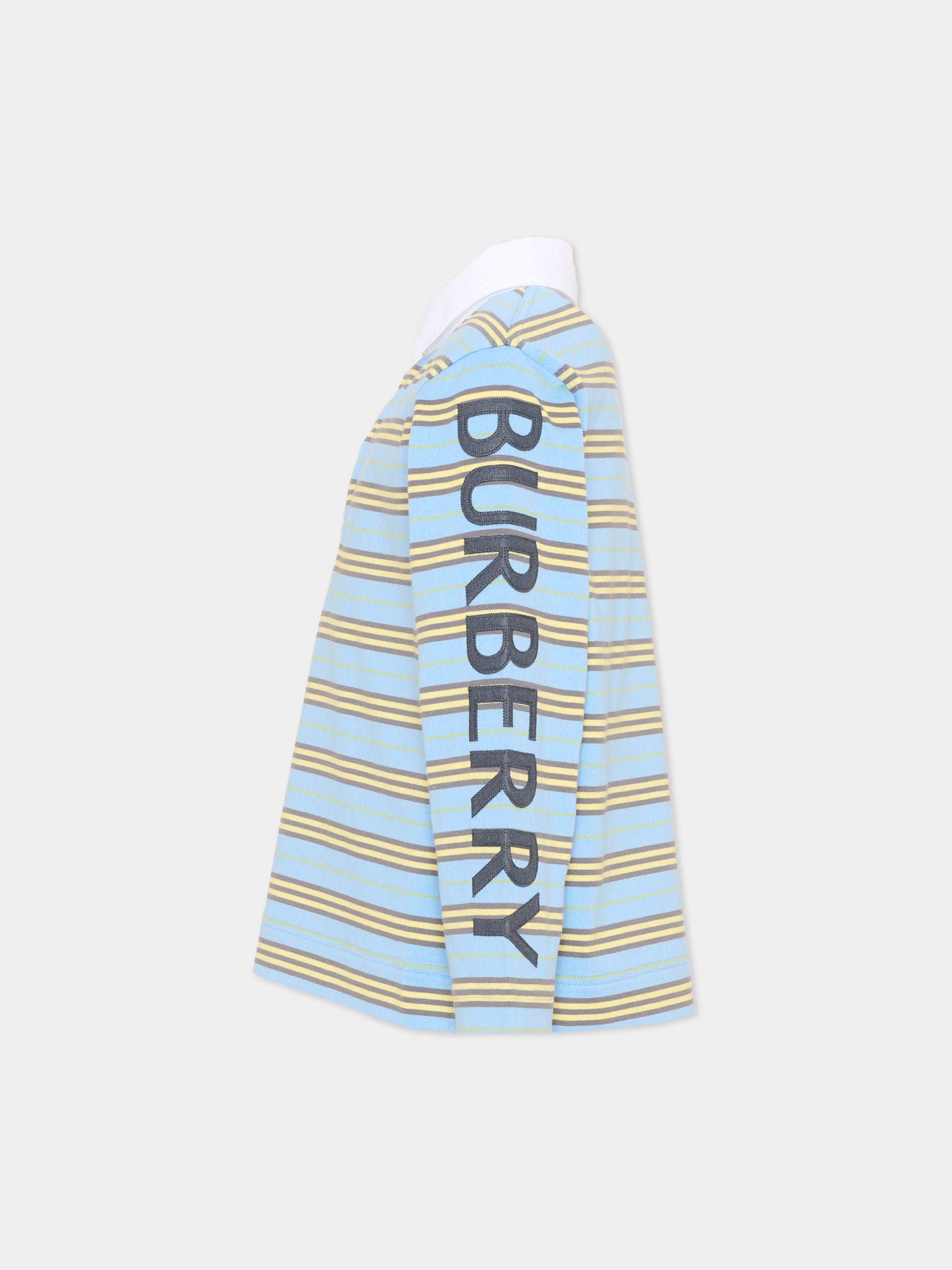 Polo celeste a righe per bambino con logo,Burberry Kids,8126360 A6812