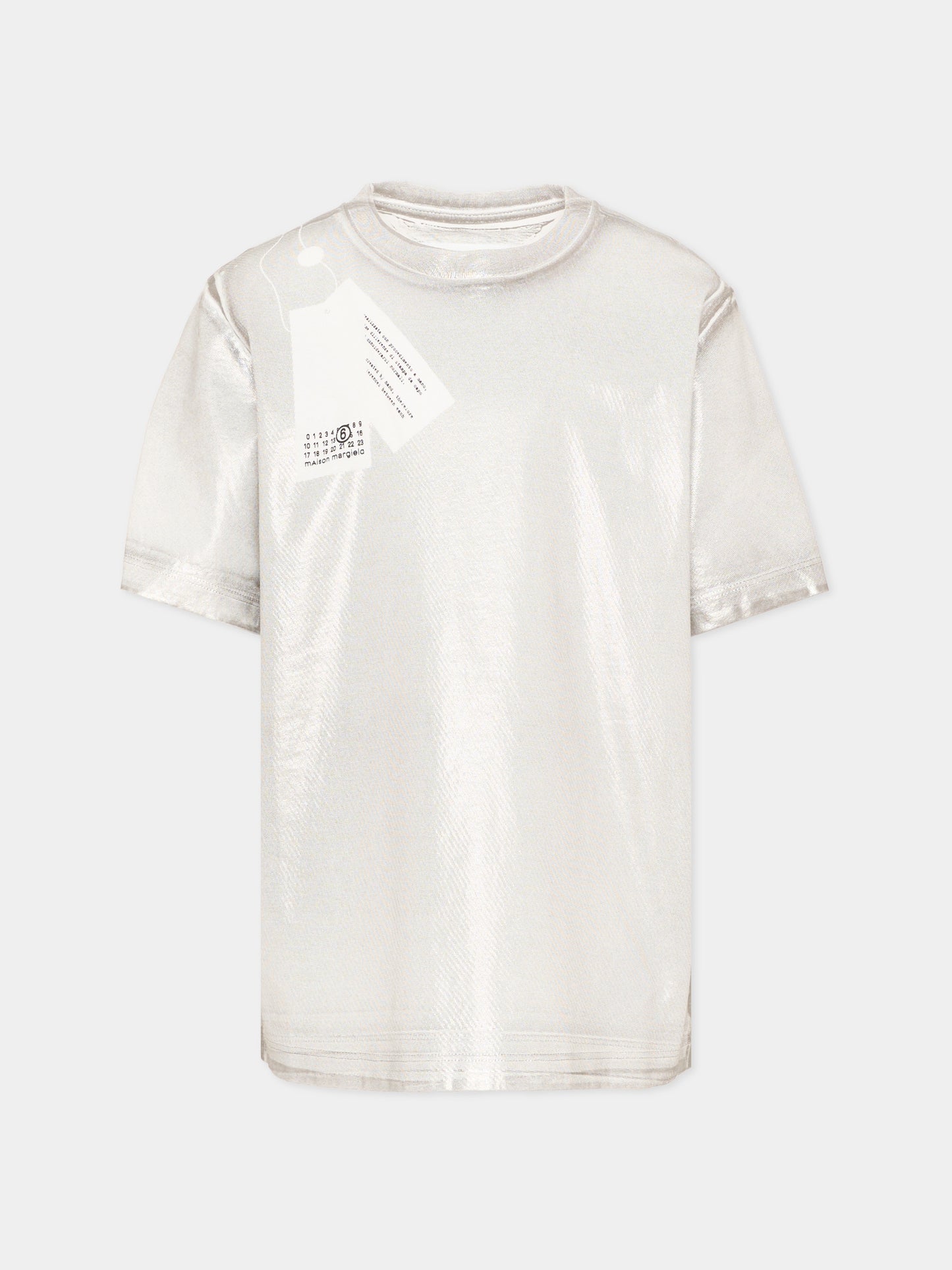 T-Shirt argento per bambini con logo,Mm6 Maison Margiela,M61144 MM02Y M6912