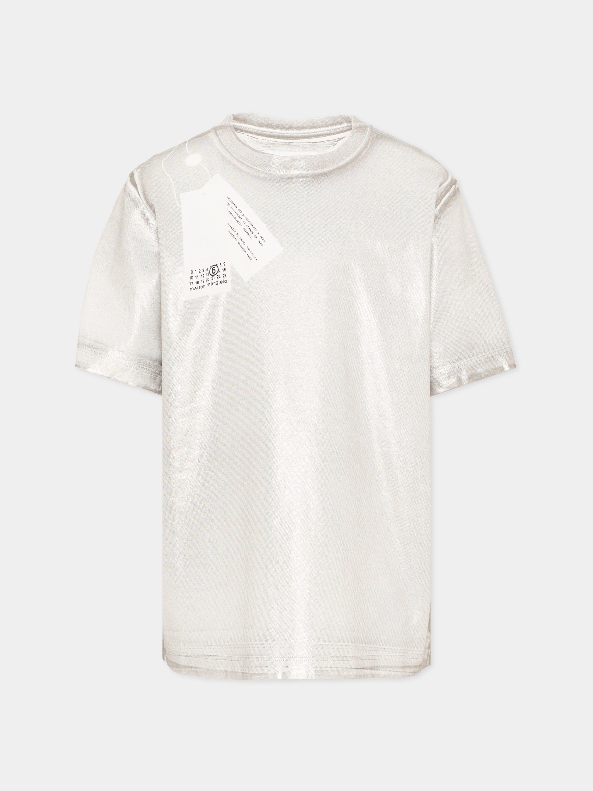 T-Shirt argento per bambini con logo,Mm6 Maison Margiela,M61144 MM02Y M6912