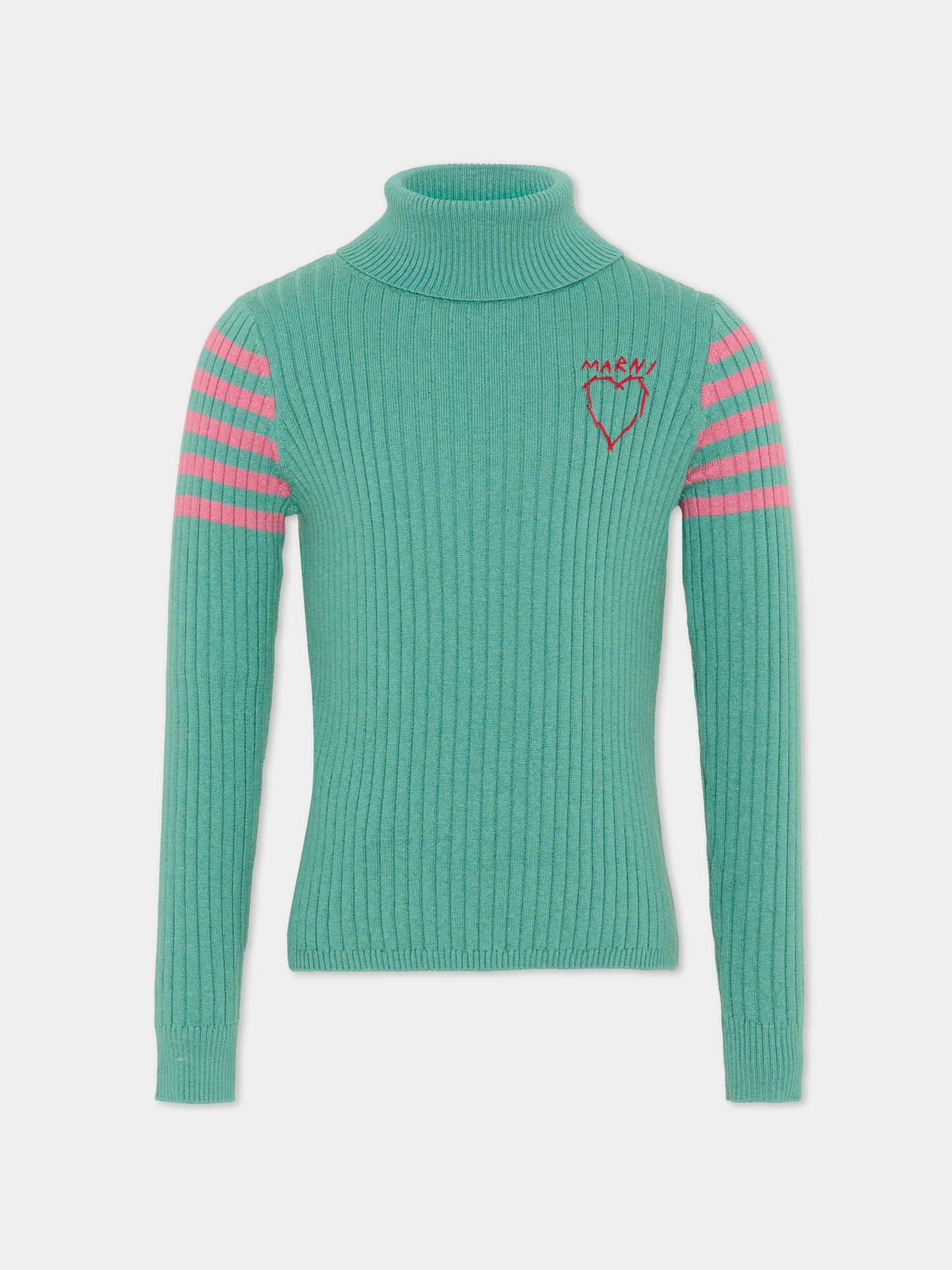 Dolcevita verde per bambina con righe,Marni Kids,M01866 M00XF 0M545