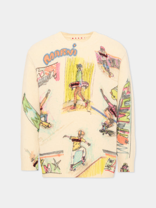 Maglione avorio per bambini stampato,Marni Kids,M01872 M00XR 0M116