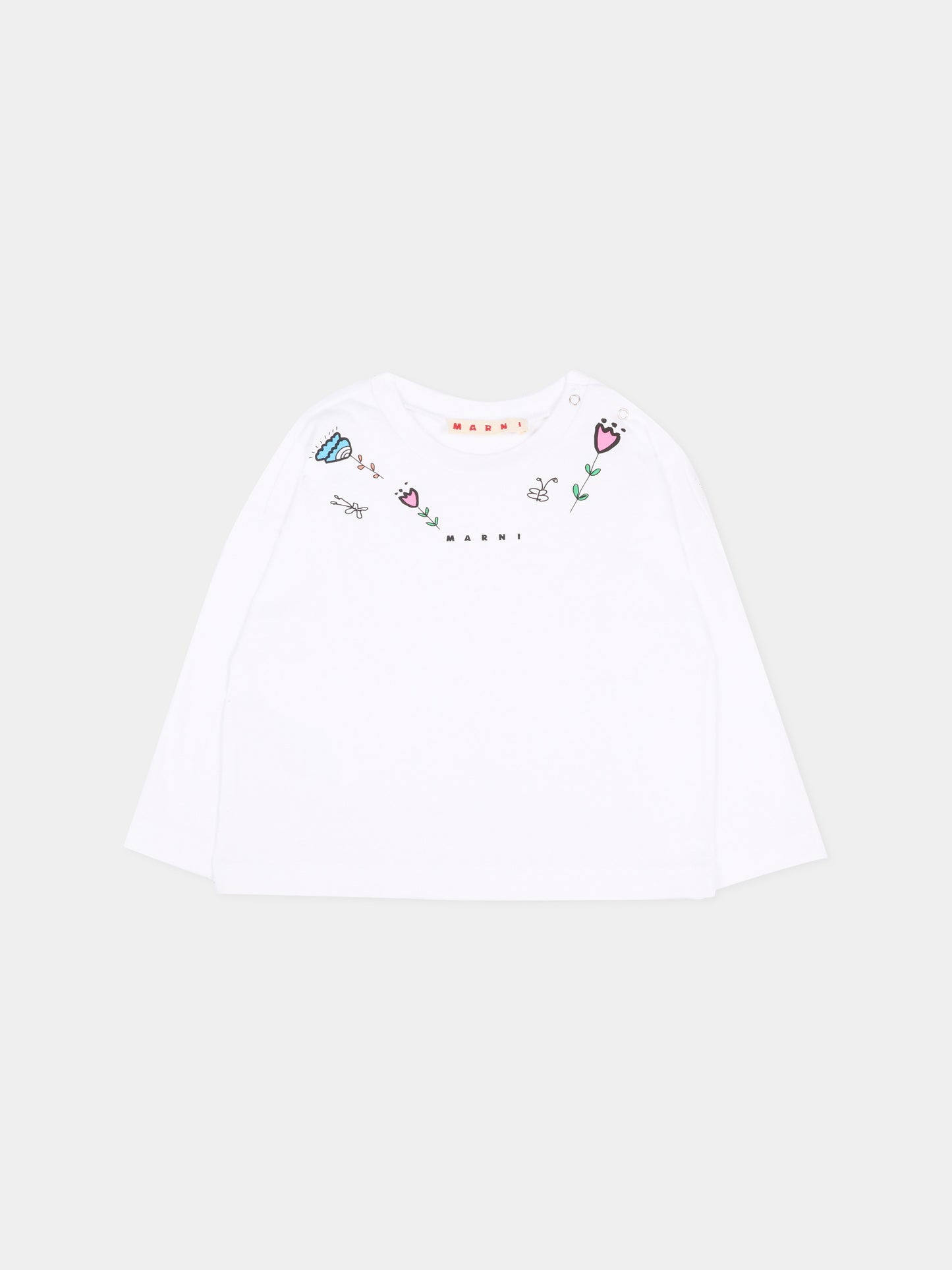 T-Shirt bianca per neonata con fiori,Marni Kids,M01899 M00SG 0M100