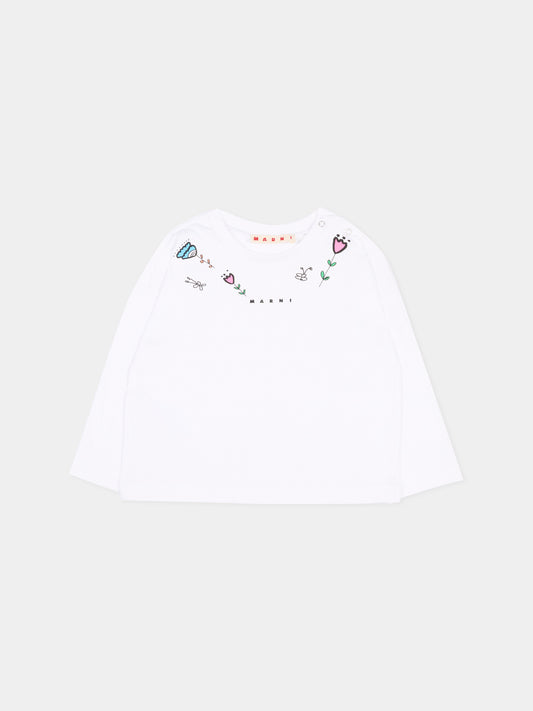 T-Shirt bianca per neonata con fiori,Marni Kids,M01899 M00SG 0M100