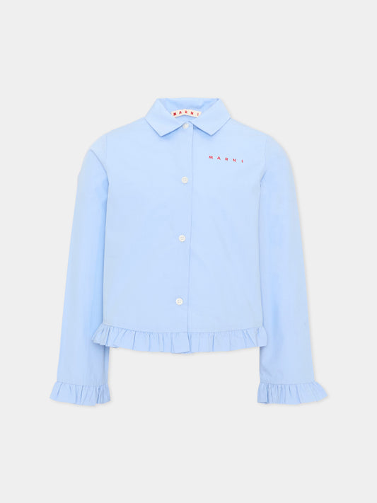 Camicia a manica lunga azzurra con ruches per bambina,Marni Kids,M01948 M00UW 0M863