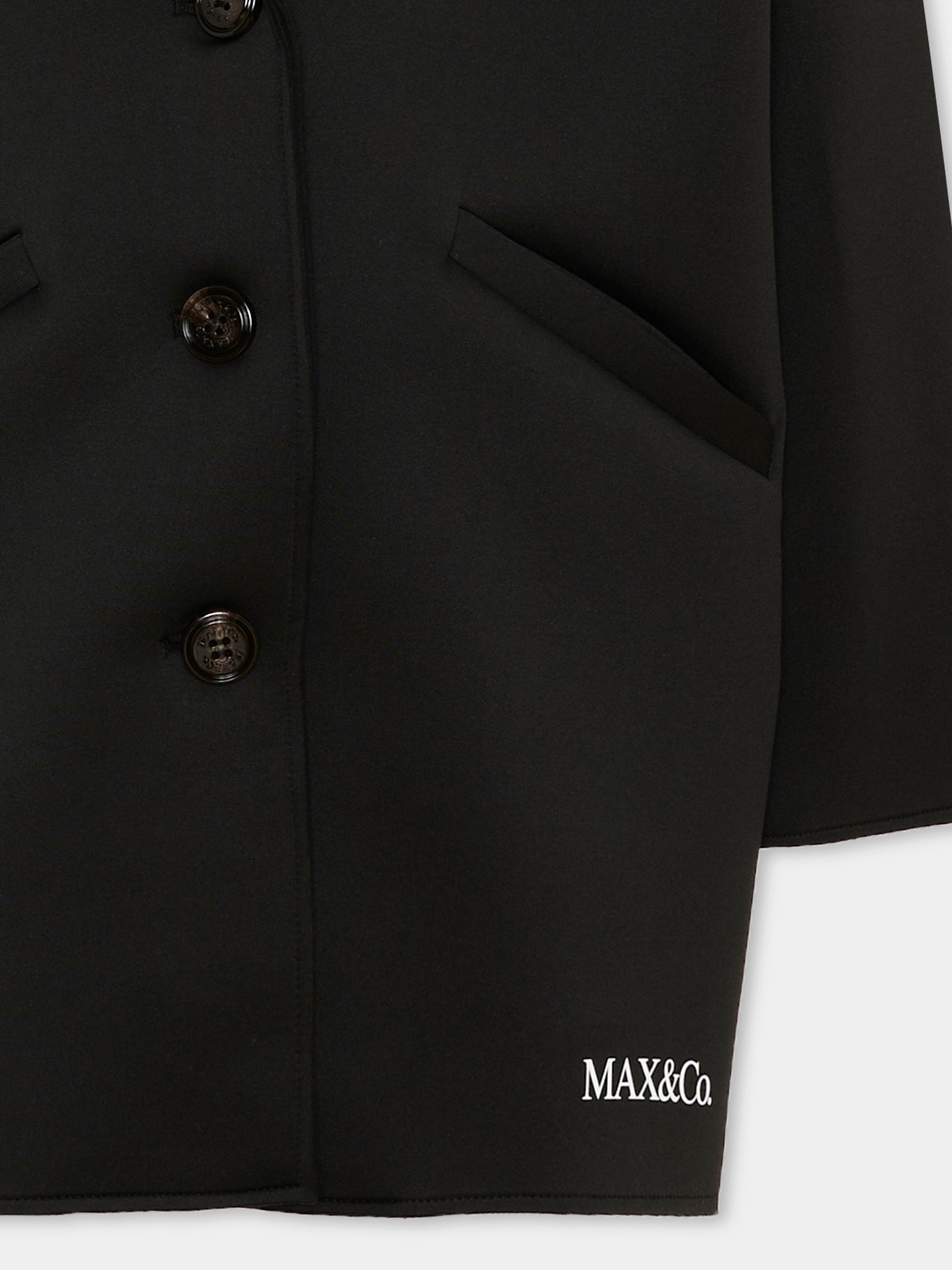 Cappotto nero per bambina con logo,Max&co,MX0369 MX01U MX900