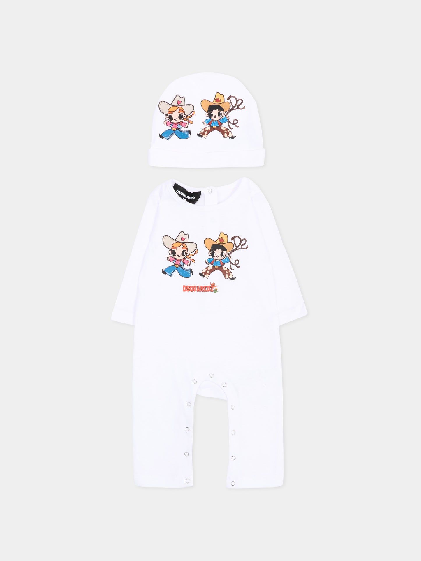 Set tutina bianco per neonati con cowboy,Dsquared2,DQ3515 D0A8U DQ100
