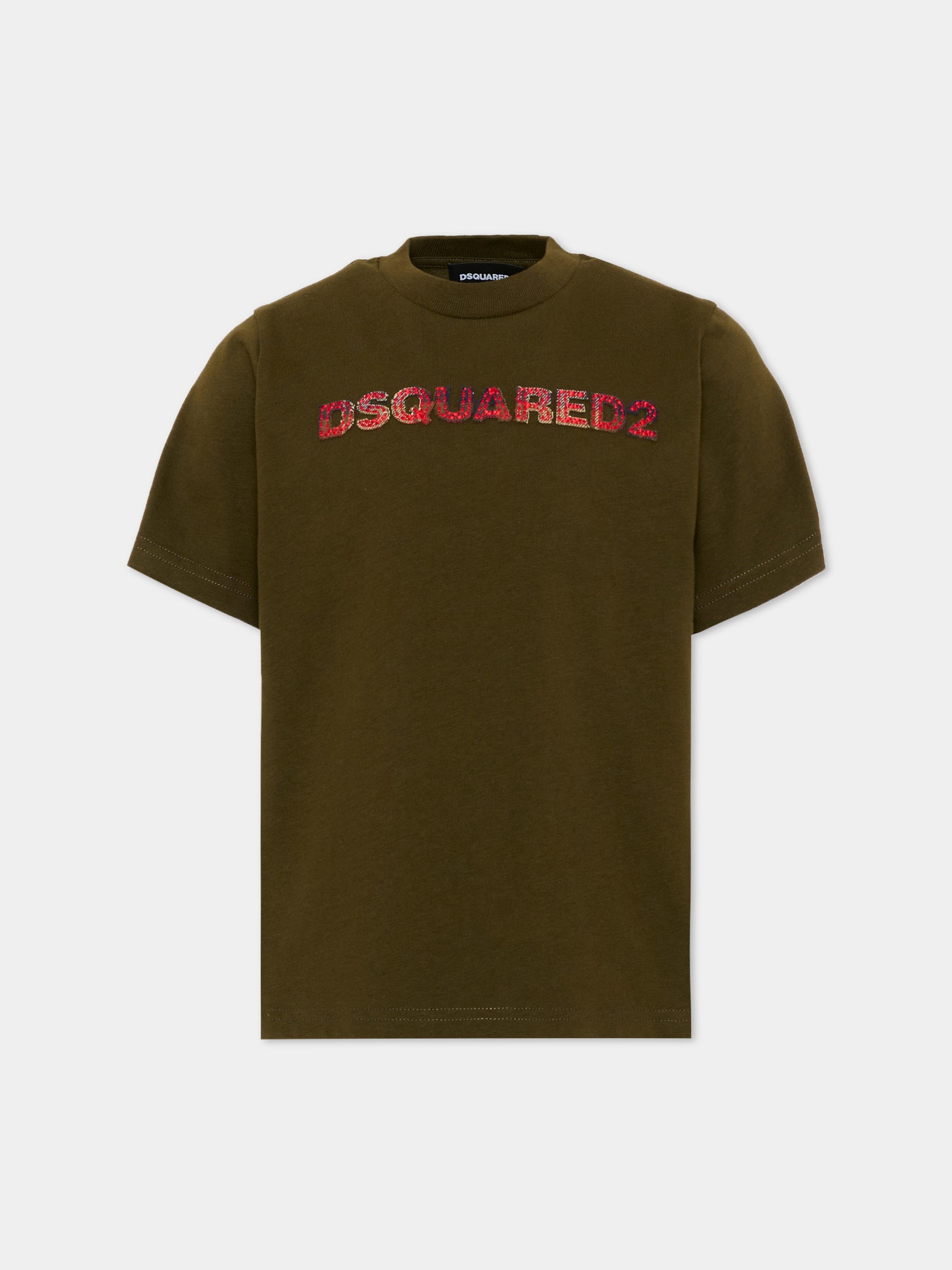 T-shirt verde per bambini con logo,Dsquared2,DQ3560 D0AJ1 DQ558