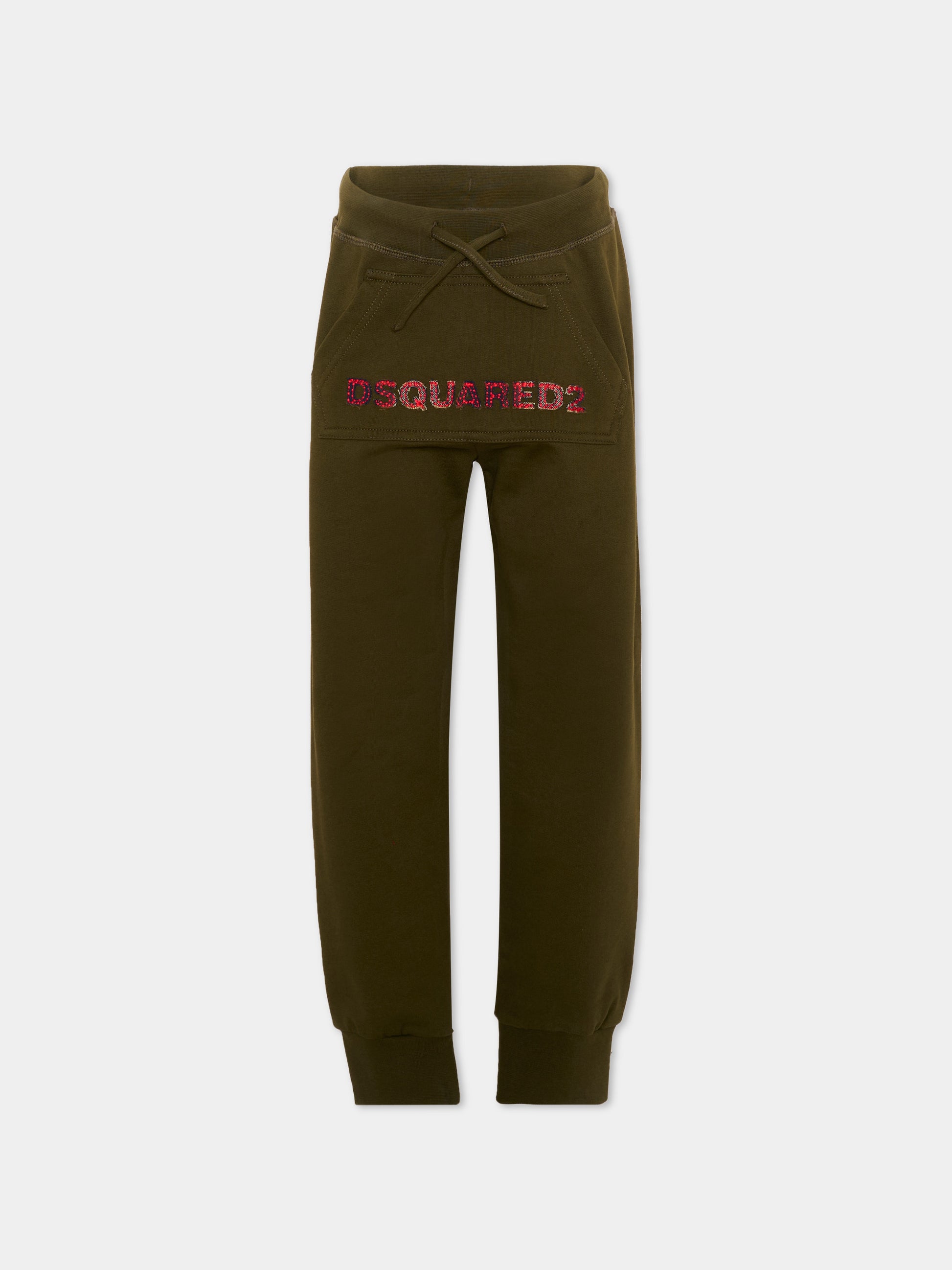 Pantalone verde per bambini con logo,Dsquared2,DQ3562 D0AJ2 DQ558