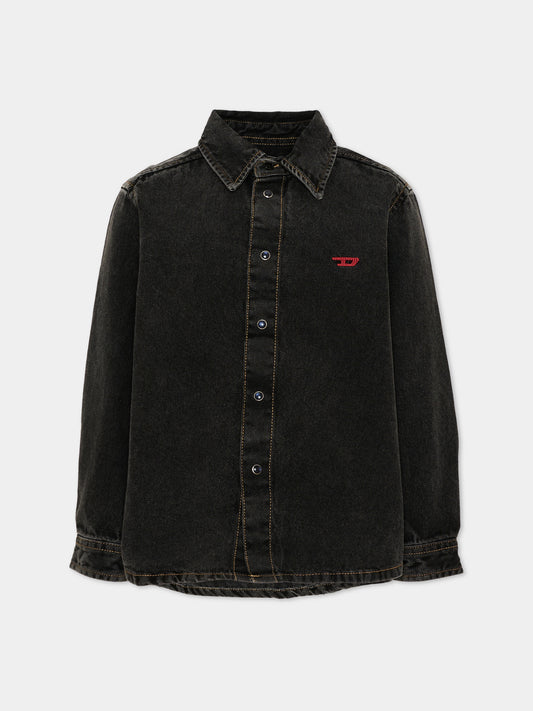 Camicia a manica lunga nera in denim per bambino,Diesel,J01330 KXBU6 K02