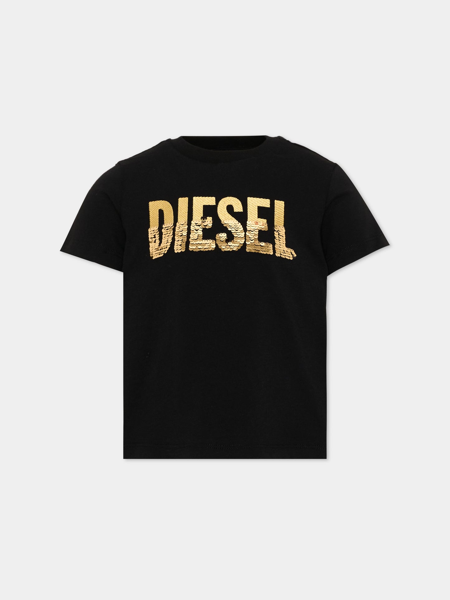 T-shirt a manica corta nera con logo per bambina,Diesel,J02932 KYA2M K900