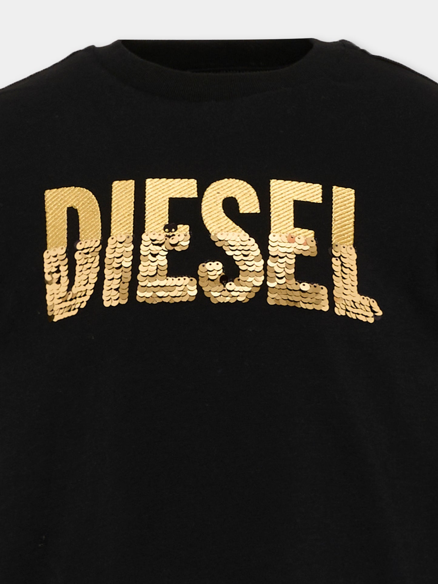 T-shirt a manica corta nera con logo per bambina,Diesel,J02932 KYA2M K900