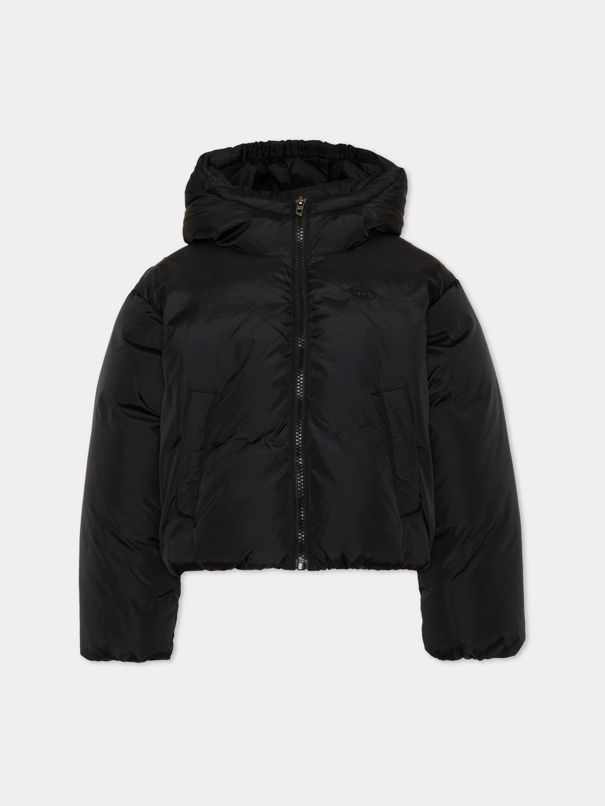 Piumino nero per bambina con cappuccio,Diesel,J03016 KXBVC K900